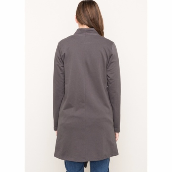 Asymmetrical Longline Drape Neck Soft Gray Jacket - Picture 3 of 6
